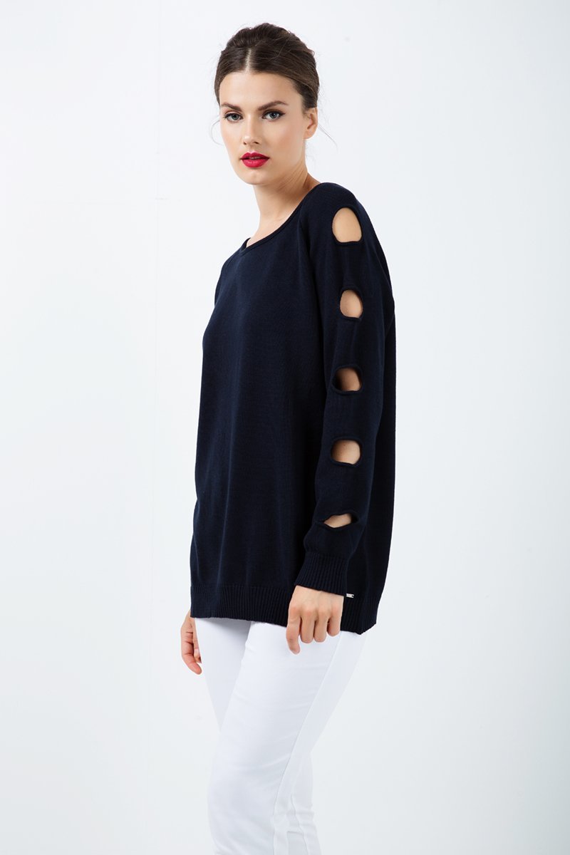 Hole Detail Loose Blue Sweater - Conquista Fashion - The Clothing LoungeConquista Fashion