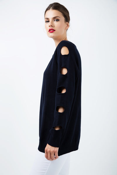 Hole Detail Loose Blue Sweater - Conquista Fashion - The Clothing LoungeConquista Fashion