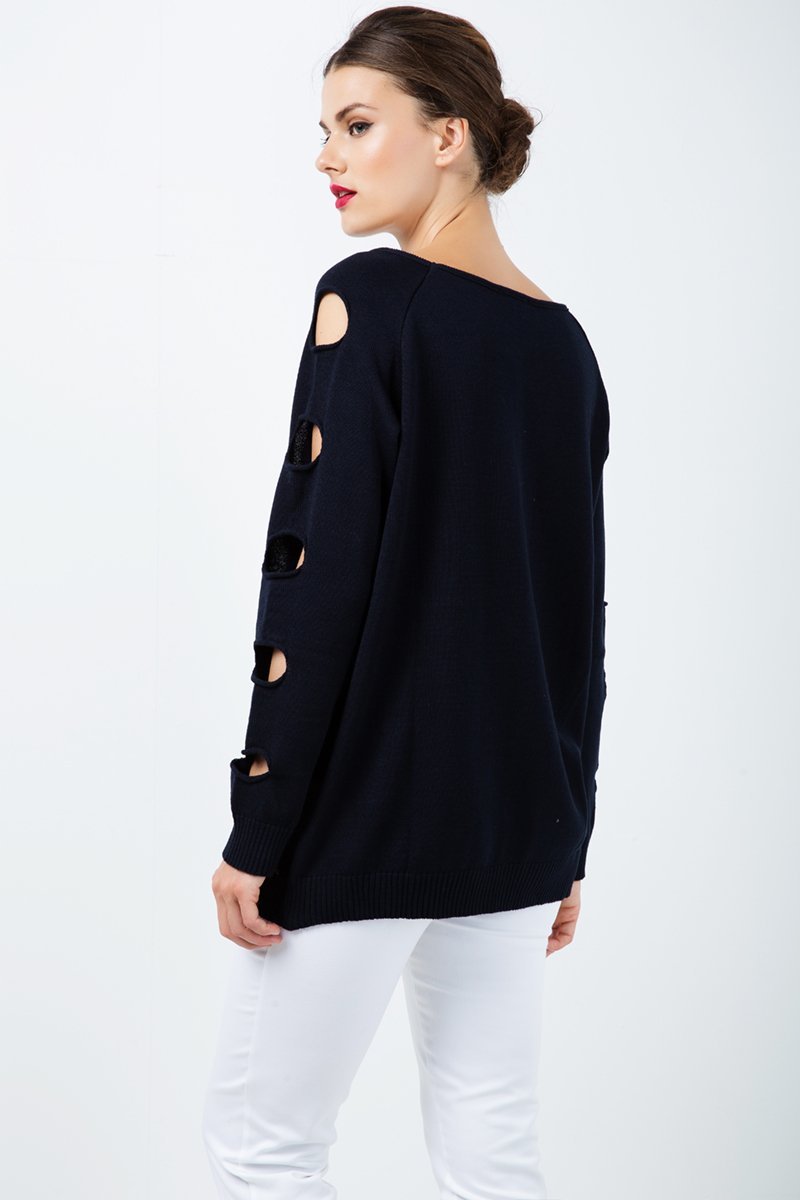 Hole Detail Loose Blue Sweater - Conquista Fashion - The Clothing LoungeConquista Fashion