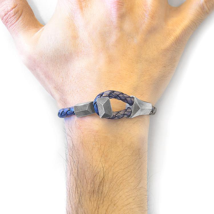 INDIGO BLUE ALDERNEY SILVER AND BRAIDED LEATHER BRACELET - The Clothing LoungeANCHOR & CREW