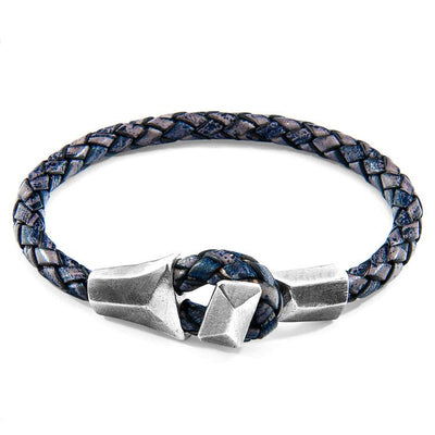 INDIGO BLUE ALDERNEY SILVER AND BRAIDED LEATHER BRACELET - The Clothing LoungeANCHOR & CREW