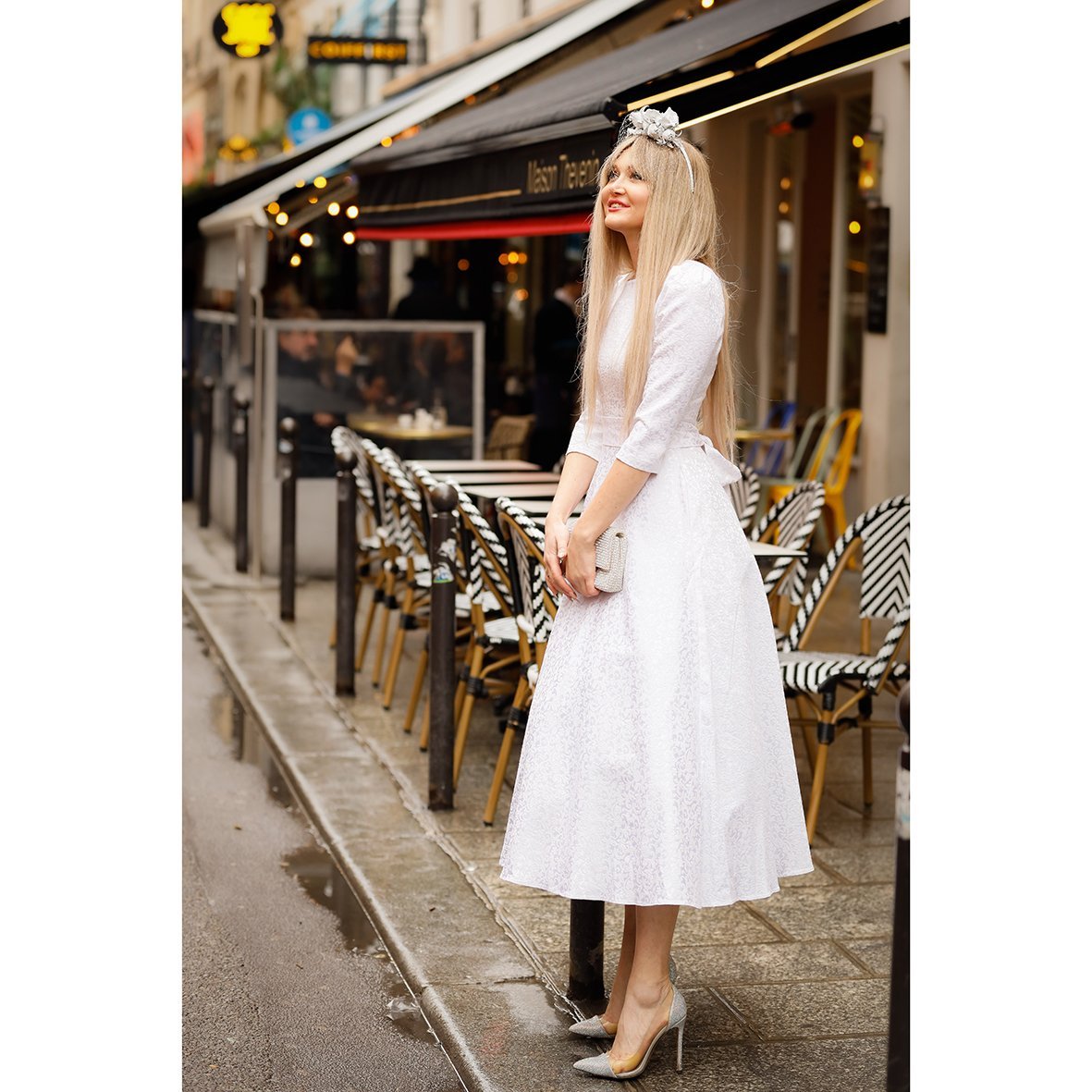 Jacquard dress "Alyzee" White - The Clothing Lounge Matsour'i