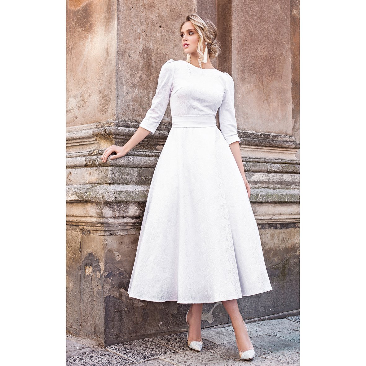Jacquard dress "Alyzee" White - The Clothing Lounge Matsour'i