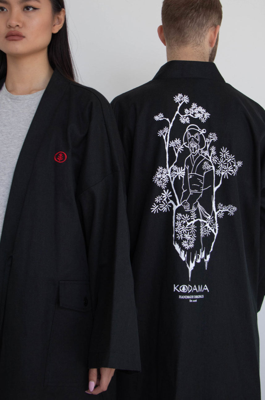 Black Urban Nature Unisex Overcoat - Kodama Apparel - The Clothing Lounge