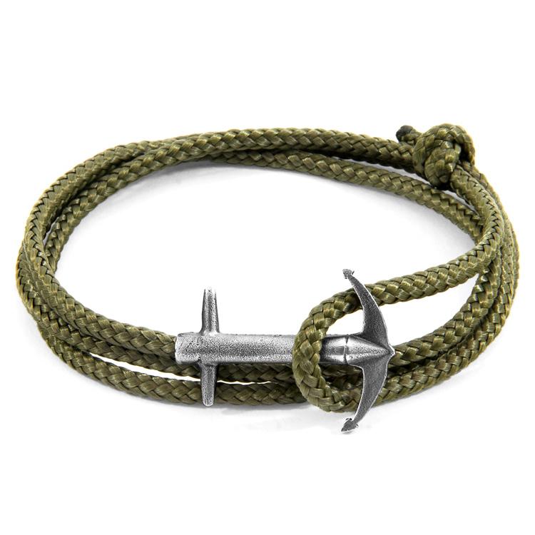 KHAKI GREEN ADMIRAL ANCHOR SILVER AND ROPE BRACELET - The Clothing LoungeANCHOR & CREW