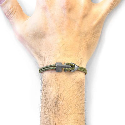 KHAKI GREEN BRIXHAM SILVER AND ROPE BRACELET - The Clothing LoungeANCHOR & CREW