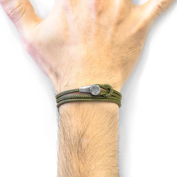KHAKI GREEN DUNDEE SILVER AND ROPE BRACELET - The Clothing LoungeANCHOR & CREW