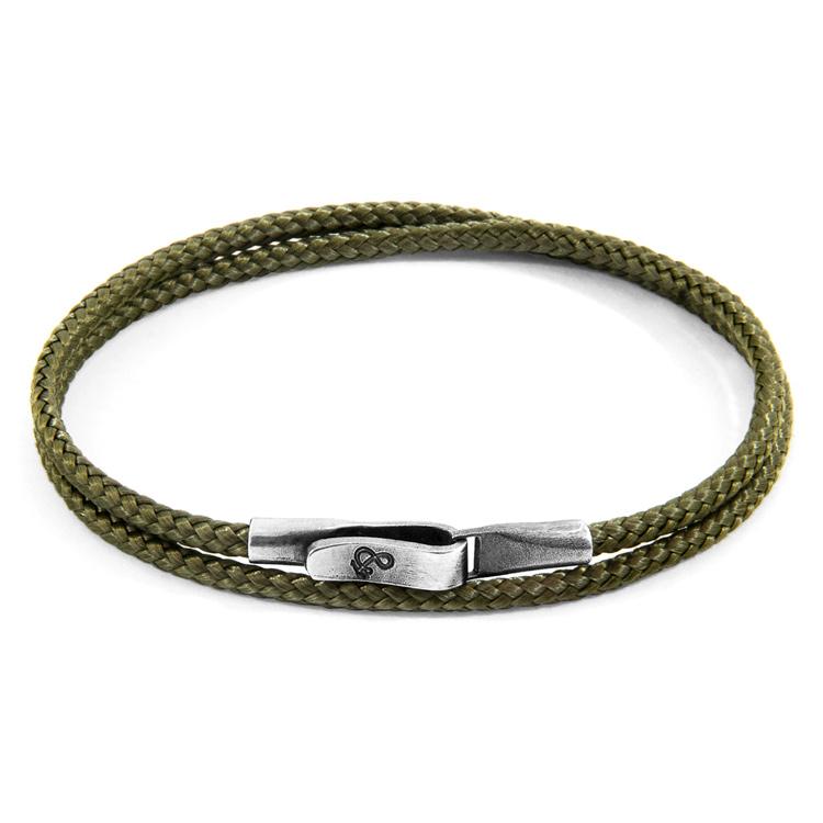 KHAKI GREEN LIVERPOOL SILVER AND ROPE BRACELET - The Clothing LoungeANCHOR & CREW