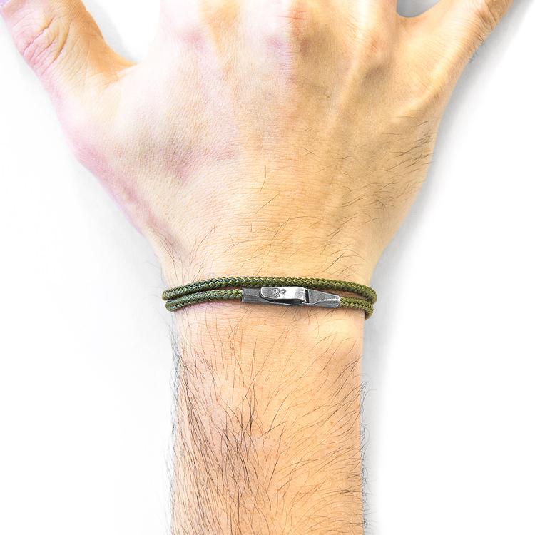 KHAKI GREEN LIVERPOOL SILVER AND ROPE BRACELET - The Clothing LoungeANCHOR & CREW