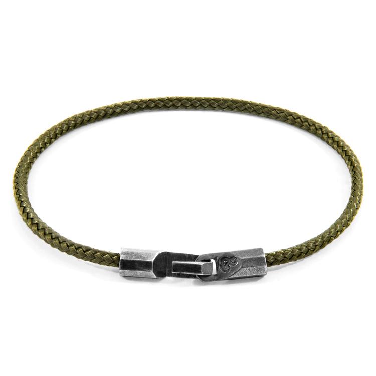 KHAKI GREEN TALBOT SILVER AND ROPE BRACELET - The Clothing LoungeANCHOR & CREW