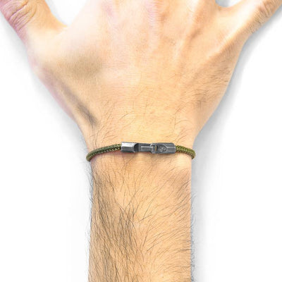 KHAKI GREEN TALBOT SILVER AND ROPE BRACELET - The Clothing LoungeANCHOR & CREW
