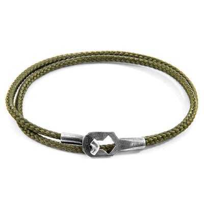 KHAKI GREEN TENBY SILVER AND ROPE BRACELET - The Clothing LoungeANCHOR & CREW