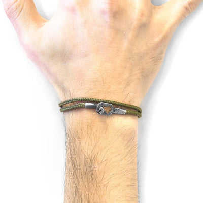 KHAKI GREEN TENBY SILVER AND ROPE BRACELET - The Clothing LoungeANCHOR & CREW