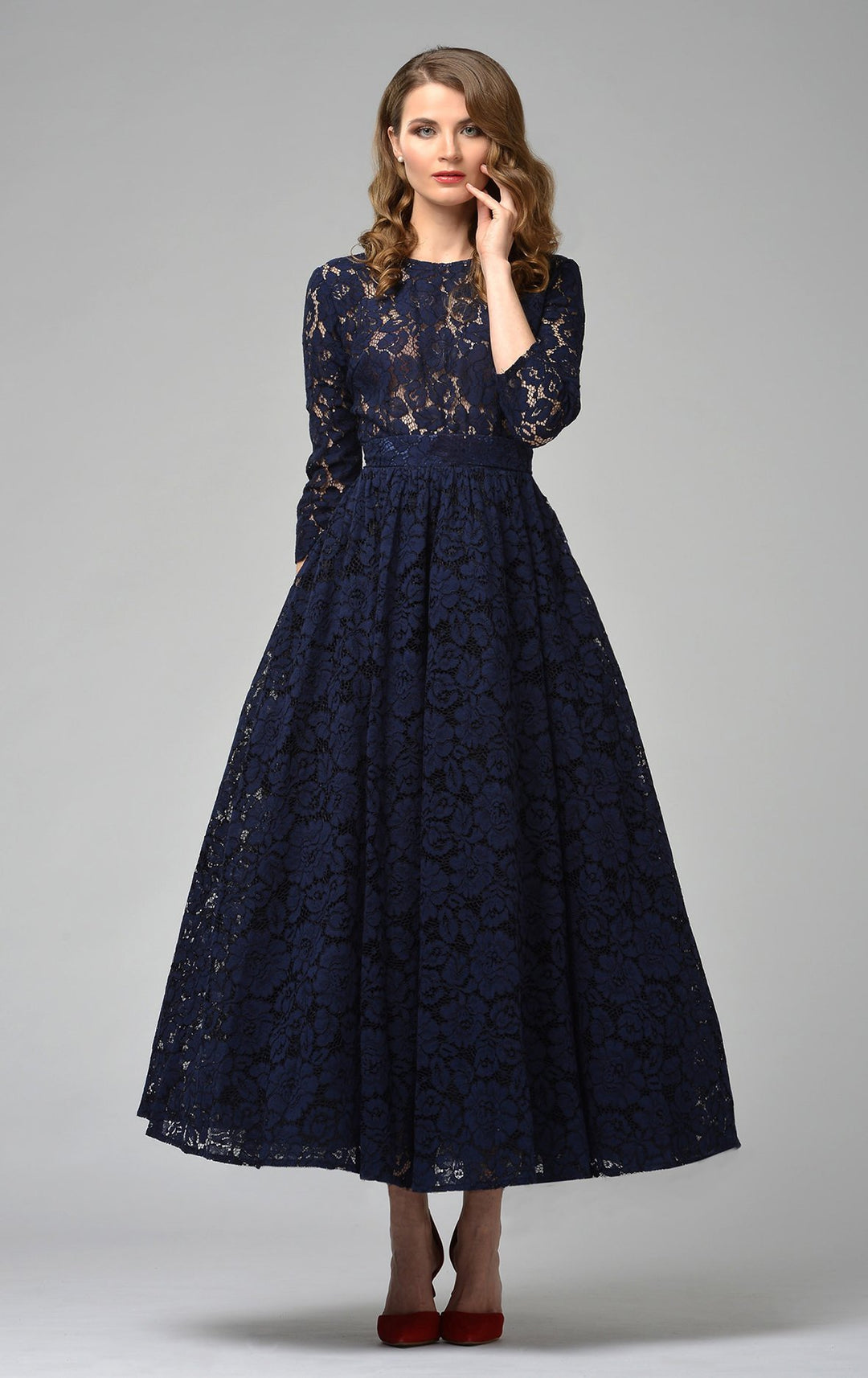 blue lace dress with sleeves Lace dress "Vicktoria" Blue – The Clothing Lounge