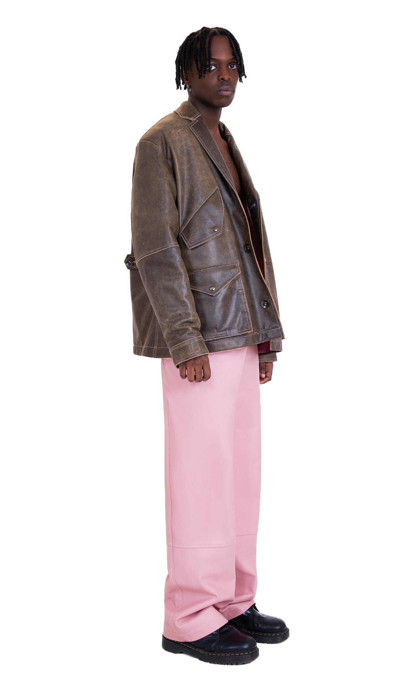YEF LAYERED LEATHER TROUSERS