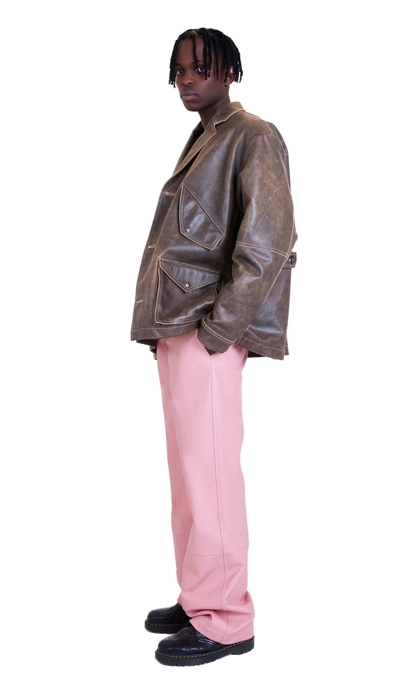 YEF LAYERED LEATHER TROUSERS