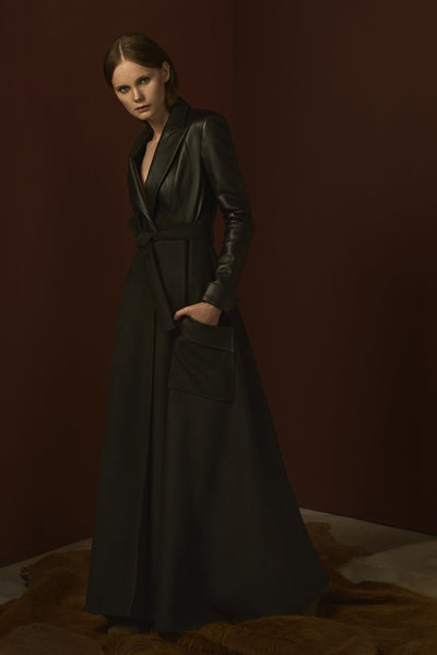 Leather and Wool-Blend Maxi Coat - The Clothing LoungePEARL AND RUBIES