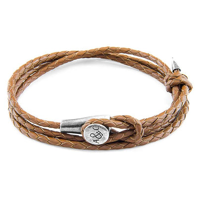 LIGHT BROWN DUNDEE SILVER AND BRAIDED LEATHER BRACELET - The Clothing LoungeANCHOR & CREW