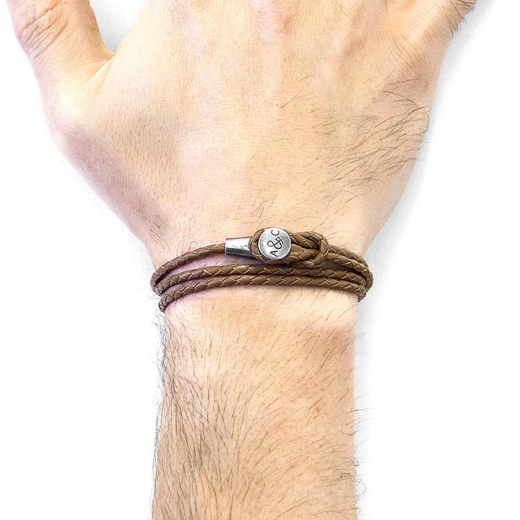 LIGHT BROWN DUNDEE SILVER AND BRAIDED LEATHER BRACELET - The Clothing LoungeANCHOR & CREW