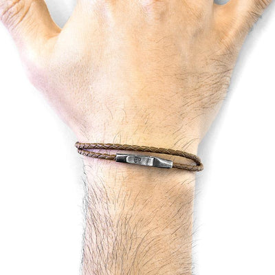 LIGHT BROWN LIVERPOOL SILVER AND BRAIDED LEATHER BRACELET - The Clothing LoungeANCHOR & CREW