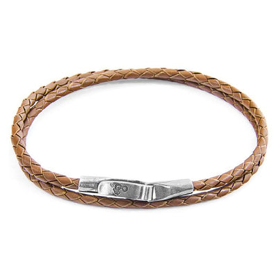 LIGHT BROWN LIVERPOOL SILVER AND BRAIDED LEATHER BRACELET - The Clothing LoungeANCHOR & CREW