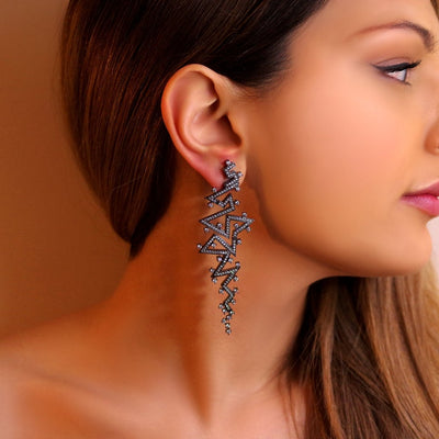 Linear Black Gold Statement Earrings - The Clothing LoungeSATORI ACCESSORIES