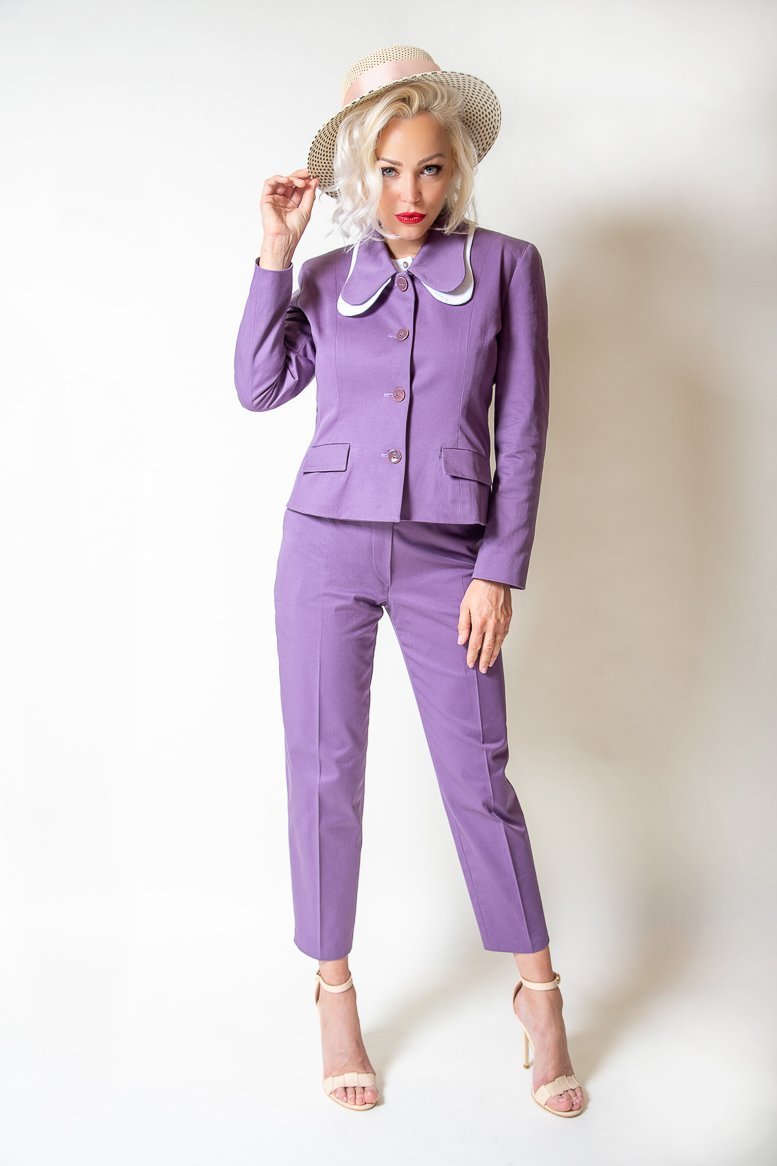 Mauve Cotton Jacket with secondary collar - The Clothing LoungeModa De La Maria