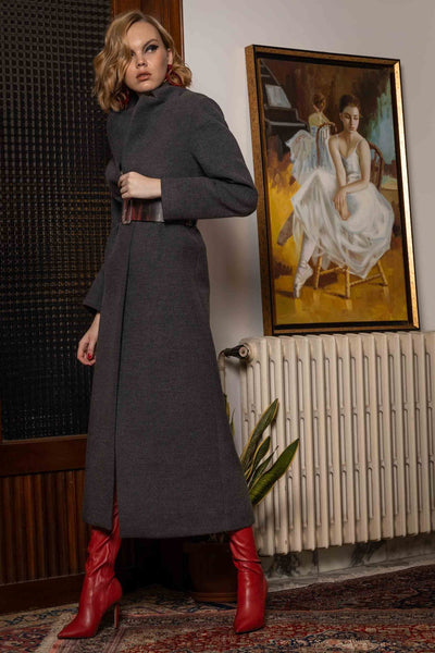 Maxi Coat with Leather Belt - The Clothing LoungePEARL AND RUBIES