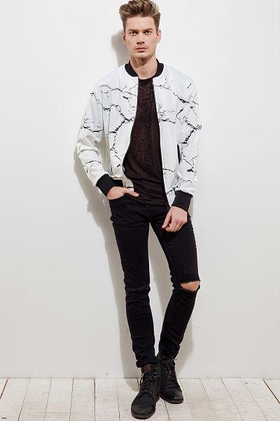 Men's Calcium Carbonate White Bomber Jacket - The Clothing LoungeDear Deer