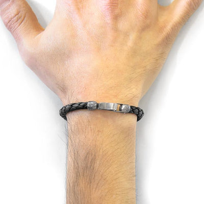 MIDNIGHT BLACK SKYE SILVER AND BRAIDED LEATHER BRACELET - The Clothing LoungeANCHOR & CREW