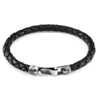 MIDNIGHT BLACK SKYE SILVER AND BRAIDED LEATHER BRACELET - The Clothing LoungeANCHOR & CREW