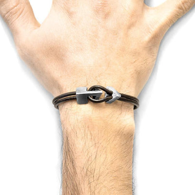 MOCHA BROWN BRIXHAM SILVER AND ROUND LEATHER BRACELET - The Clothing LoungeANCHOR & CREW