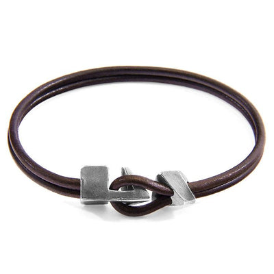 MOCHA BROWN BRIXHAM SILVER AND ROUND LEATHER BRACELET - The Clothing LoungeANCHOR & CREW