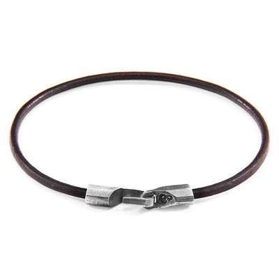 MOCHA BROWN TALBOT SILVER AND ROUND LEATHER BRACELET - The Clothing LoungeANCHOR & CREW