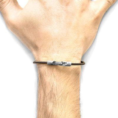 MOCHA BROWN TALBOT SILVER AND ROUND LEATHER BRACELET - The Clothing LoungeANCHOR & CREW