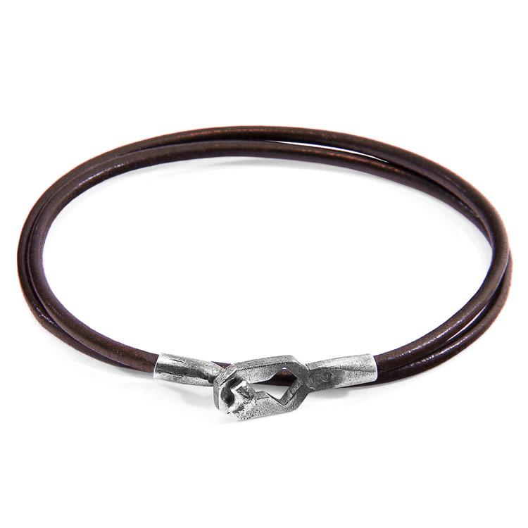 MOCHA BROWN TENBY SILVER AND ROUND LEATHER BRACELET - The Clothing LoungeANCHOR & CREW
