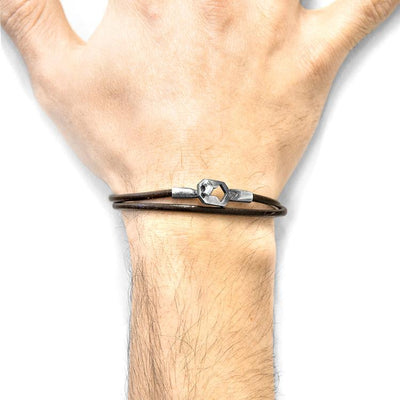 MOCHA BROWN TENBY SILVER AND ROUND LEATHER BRACELET - The Clothing LoungeANCHOR & CREW
