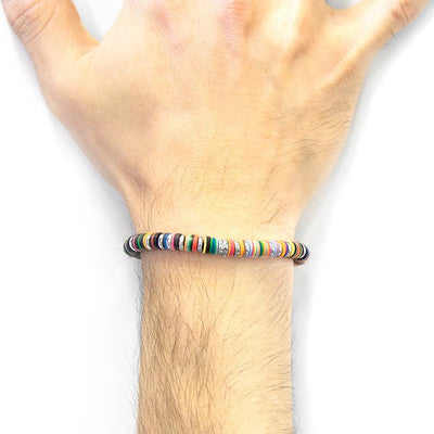 MULTICOLOURED KARIBA SILVER AND VINYL DISC MACRAME BRACELET - The Clothing LoungeANCHOR & CREW