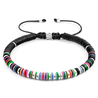 MULTICOLOURED KARIBA SILVER AND VINYL DISC MACRAME BRACELET - The Clothing LoungeANCHOR & CREW