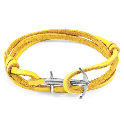 MUSTARD YELLOW ADMIRAL ANCHOR SILVER AND FLAT LEATHER BRACELET - The Clothing LoungeANCHOR & CREW
