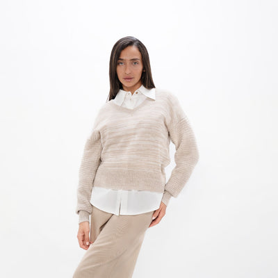 Nagano - Wool V-Neck Sweater - Sand Marl - The Clothing Lounge
