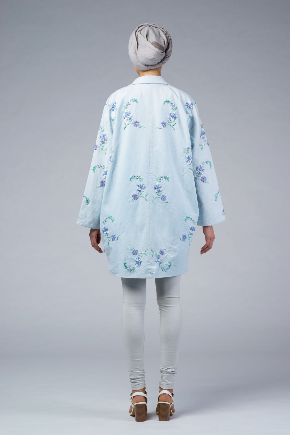 NAIA Blue Hand Embroidered Cocoon Coat - IMAIMA - The Clothing LoungeIMAIMA