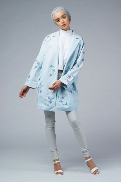 NAIA Blue Hand Embroidered Cocoon Coat - IMAIMA - The Clothing LoungeIMAIMA