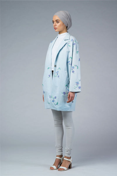 NAIA Blue Hand Embroidered Cocoon Coat - IMAIMA - The Clothing LoungeIMAIMA