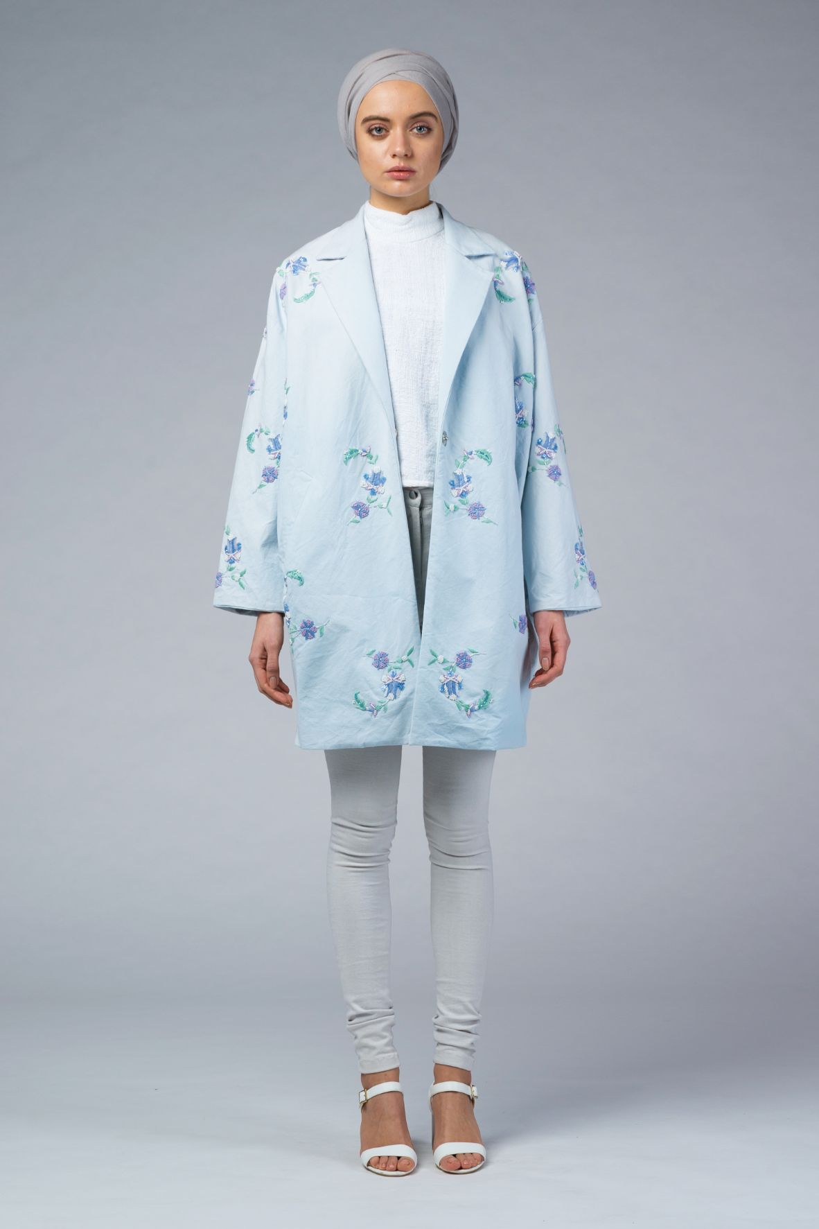 NAIA Blue Hand Embroidered Cocoon Coat - IMAIMA - The Clothing LoungeIMAIMA