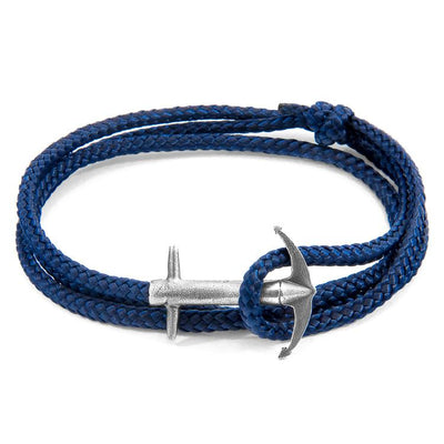 NAVY BLUE ADMIRAL ANCHOR SILVER AND ROPE BRACELET - The Clothing LoungeANCHOR & CREW