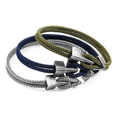 NAVY BLUE BRIXHAM SILVER AND ROPE BRACELET - The Clothing LoungeANCHOR & CREW
