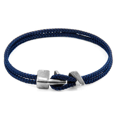 NAVY BLUE BRIXHAM SILVER AND ROPE BRACELET - The Clothing LoungeANCHOR & CREW