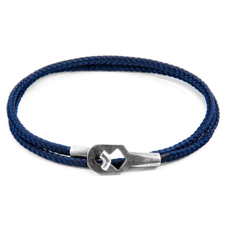 NAVY BLUE TENBY SILVER AND ROPE BRACELET - The Clothing LoungeANCHOR & CREW
