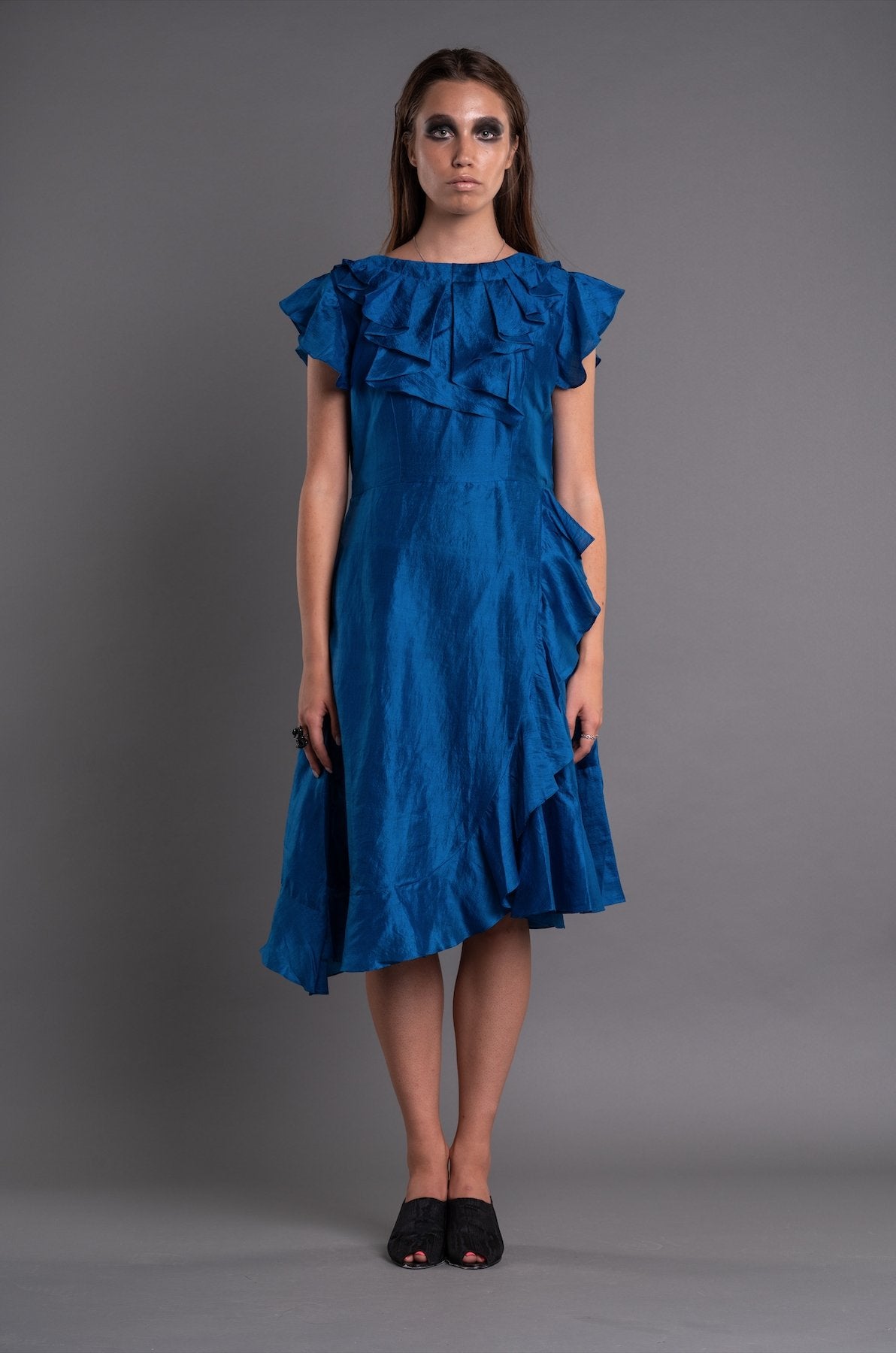 Neck Pleated High Low Ruffled Dress - Dag Dai - The Clothing LoungeDag Dai